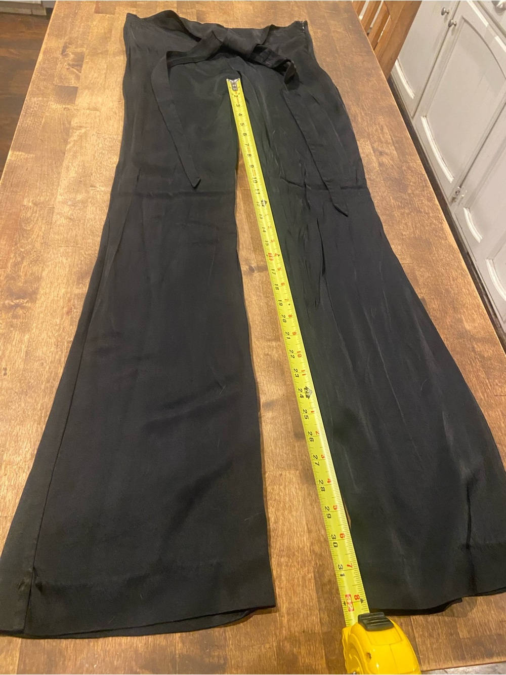 Zara Black Wide-Leg Tie-Waist Silky Trousers with Belt